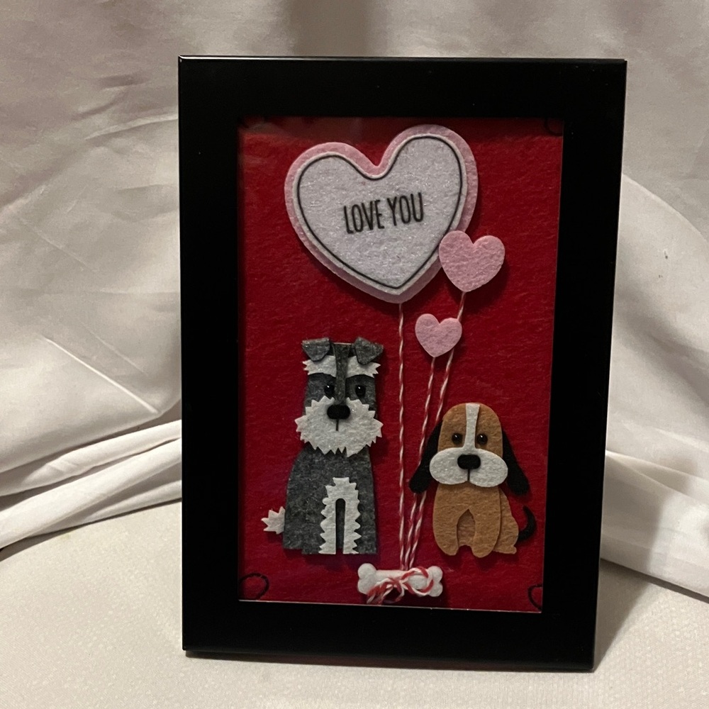 Fun 4.5”-7” black stand frame with adorable puppies just hanging n sharing love